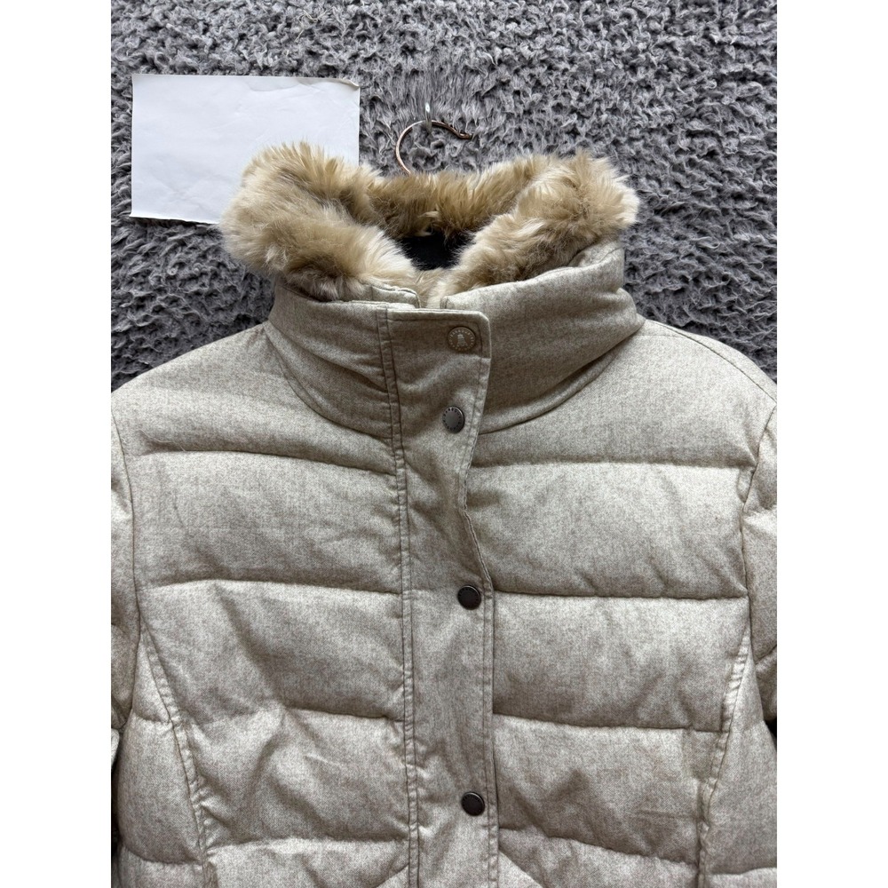 Barbour Langstone Quilted Puffer Jacket Faux-Fur Collar Stone White Size 10 - Picture 3 of 14
